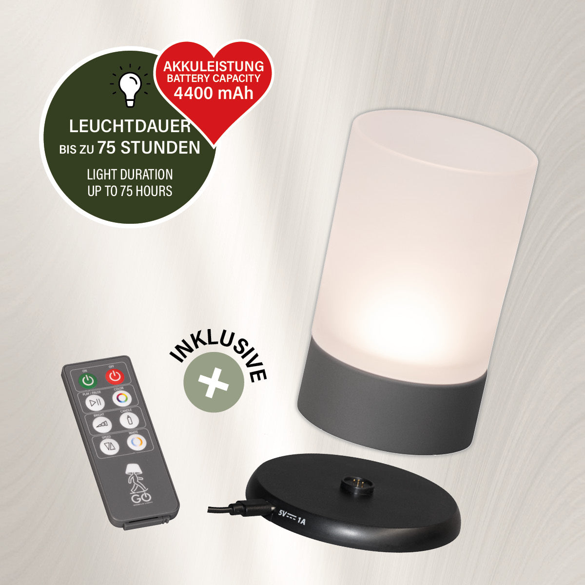 ARIVA PRO Akku-Windlicht satiniert (groß)
