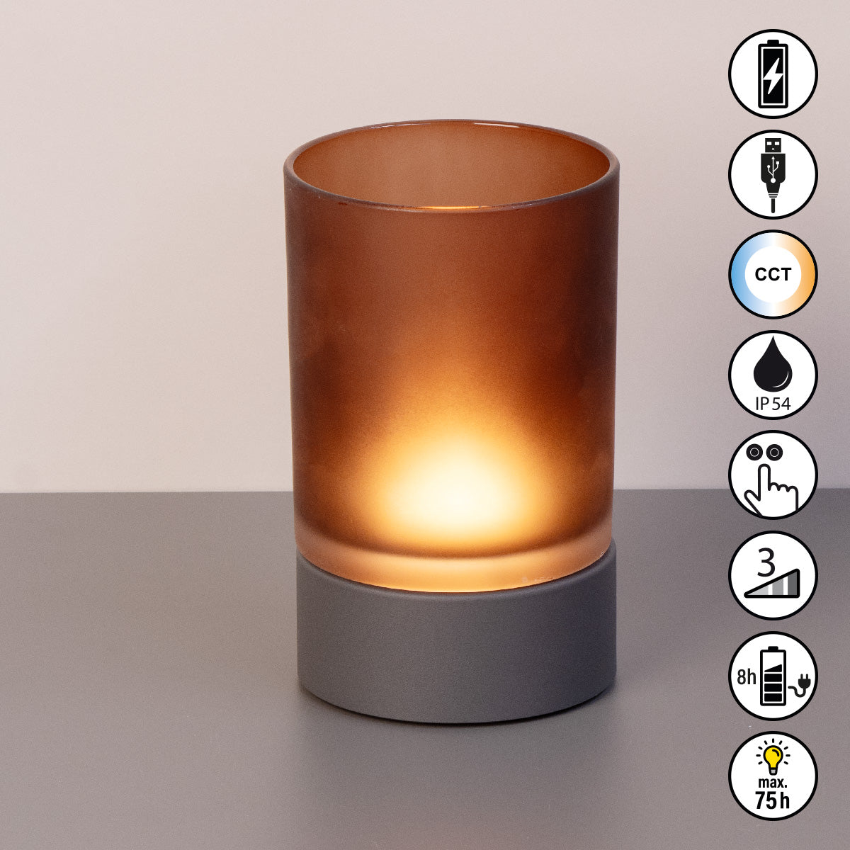 ARIVA PRO Akku-Windlicht satiniert (groß)