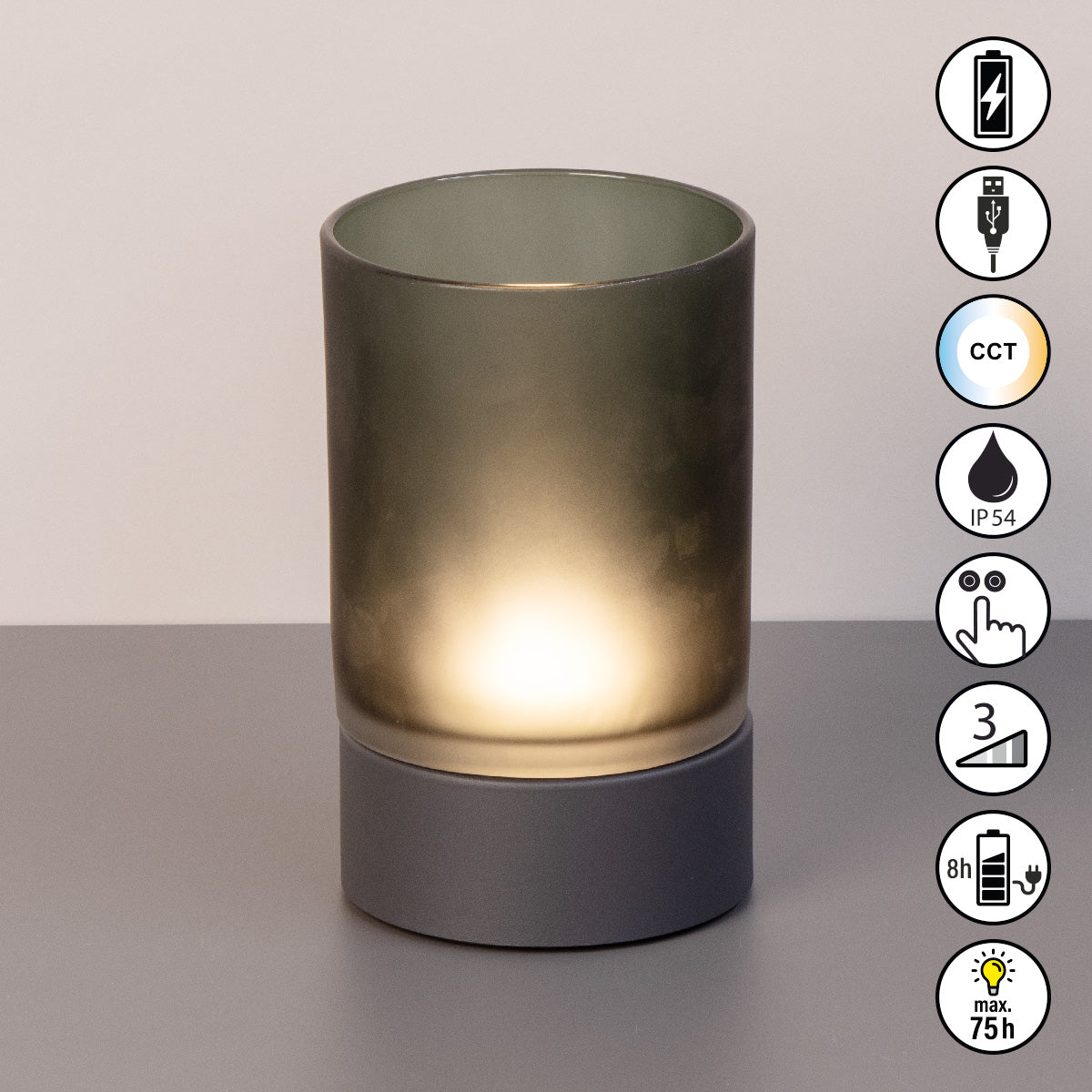 ARIVA PRO Akku-Windlicht satiniert (groß)