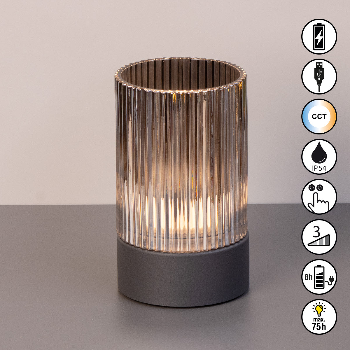 ARIVA PRO Akku-Windlicht gerillt (groß)