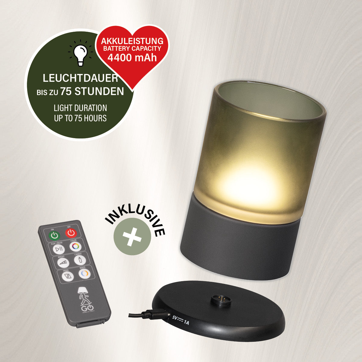 ARIVA PRO Akku-Windlicht satiniert (klein)