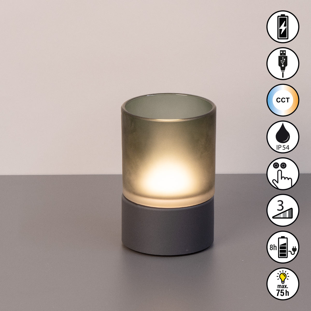 ARIVA PRO Akku-Windlicht satiniert (klein)