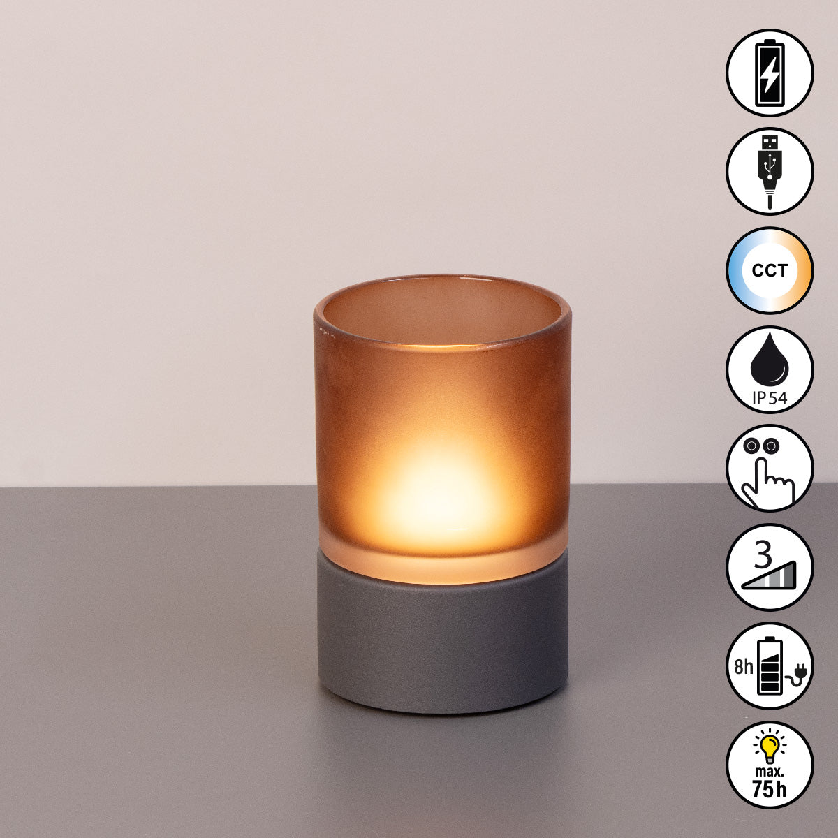 ARIVA PRO Akku-Windlicht satiniert (klein)