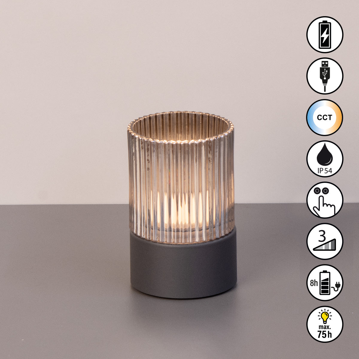 ARIVA PRO Akku-Windlicht gerillt (klein)